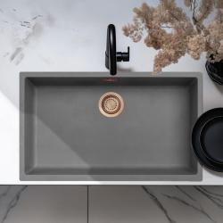 Ausmann Fibre betão cinza grande pia de 70x40cm para submontagem, montagem e instalação plana com plugue de cobre 1208971888