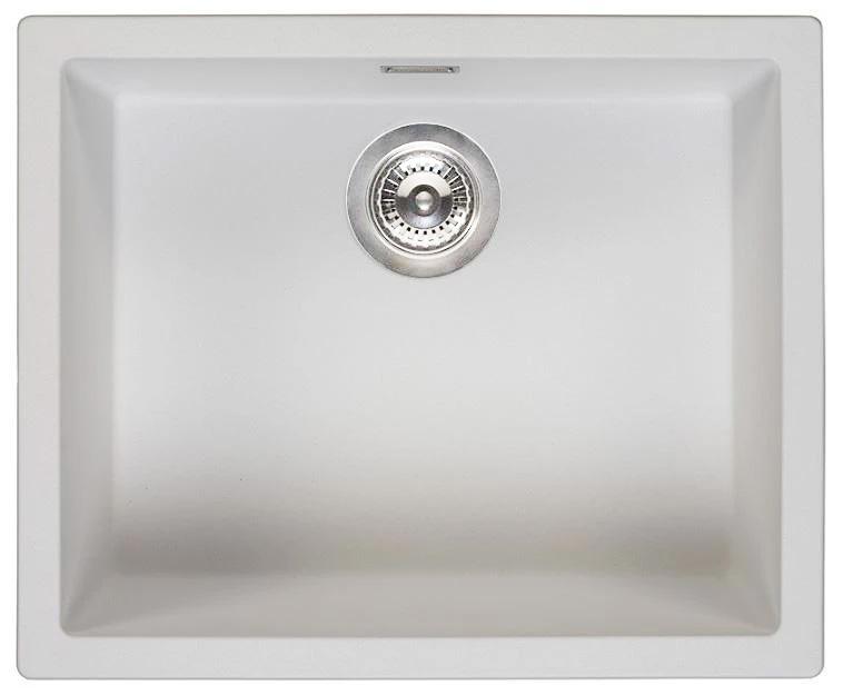 Ausmann Fibre pia branca 50x40cm para embutir, sobrepor e montagem nivelada com plug automático de aço inoxidável 1208971898