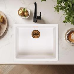 Pia de fibra Ausmann branca 50x40cm para embutir, sobrepor e instalar ao nível da bancada com plugue automático de cobre 1208971900
