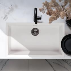 Ausmann Fibra branca grande pia de 70x40cm para instalação embutida, sobreposta e plana, com plugue automático de aço inoxidável 1208971904
