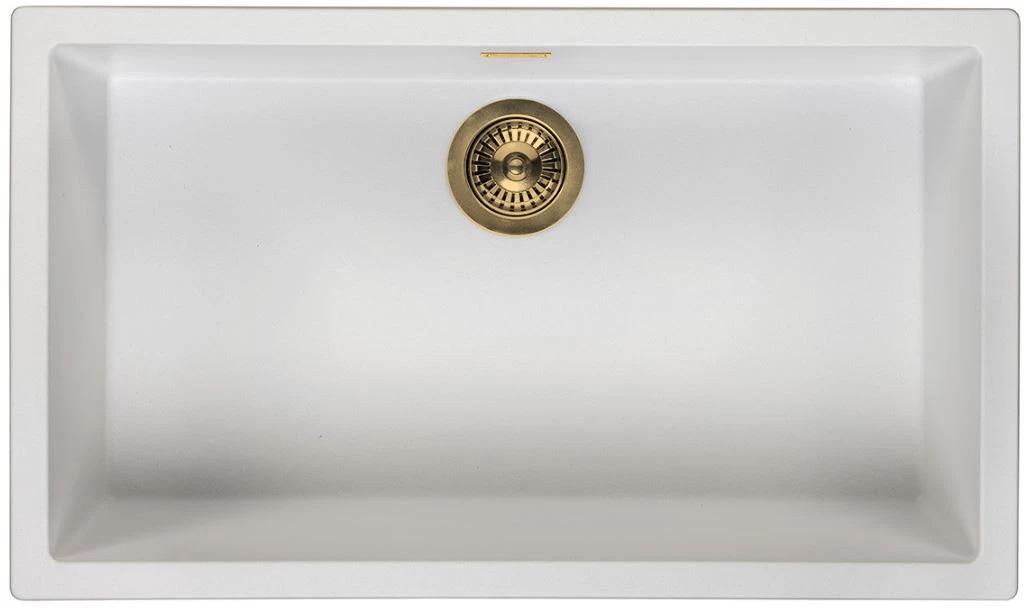 Ausmann Fibra branca com grande pia de 70x40cm para montagem inferior, superior e embutida com plugue automático dourado 1208971907