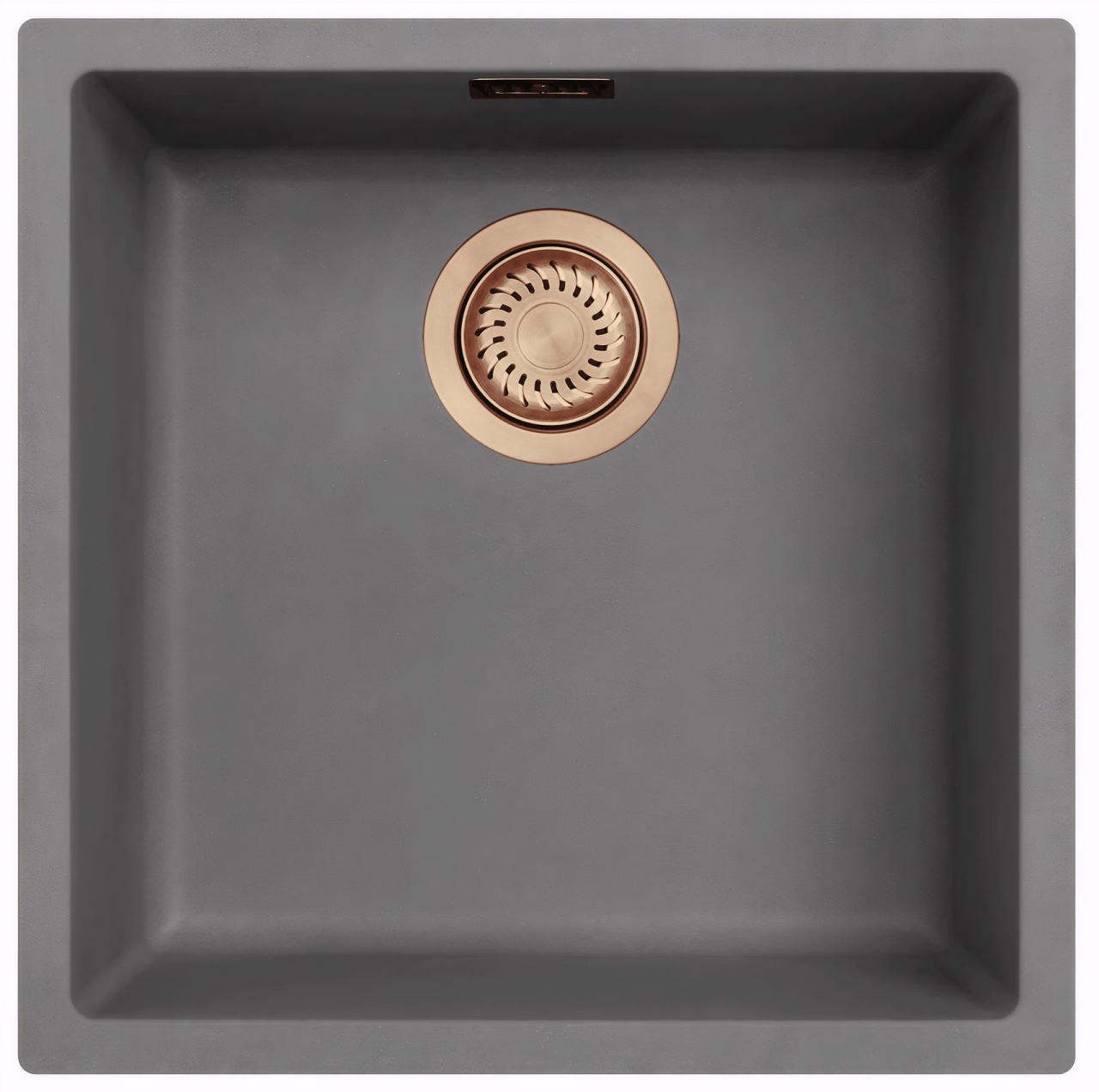 Ausmann Fibre betão pia cinza 40x40cm de embutir, sobrepor e instalação nivelada com plugue automático de cobre 1208971912