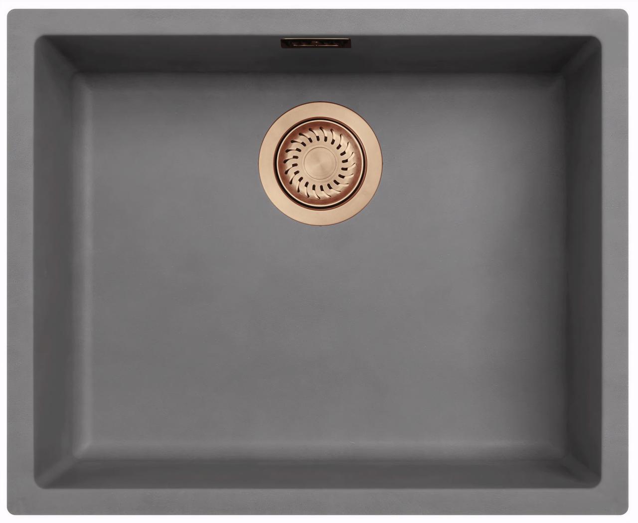 Ausmann Fibre betão pia cinza 50x40cm submontagem, montagem e instalação plana com plugue automático de cobre 1208971917