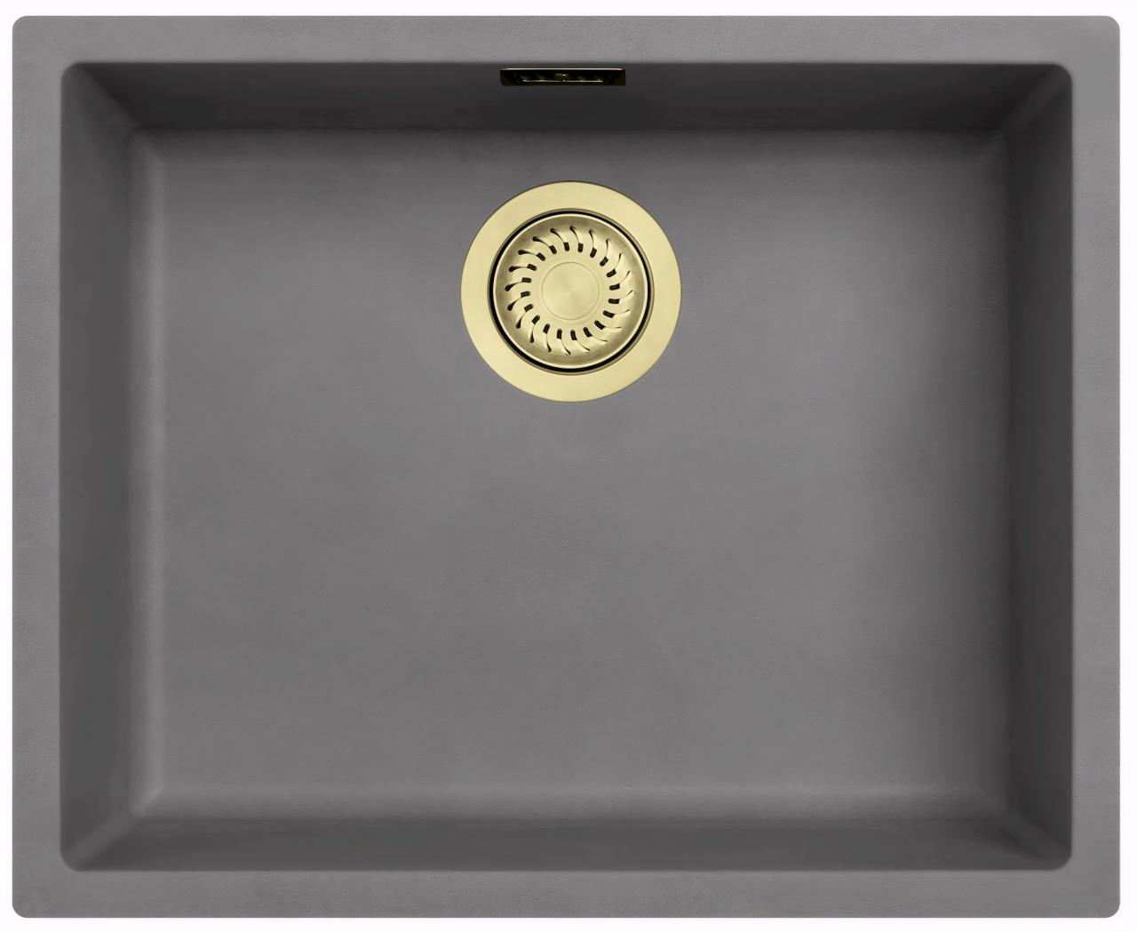Ausmann Fibre betão cinzento pia de 50x40cm para instalação inferior, superior e embutida com plugue automático dourado 1208971918
