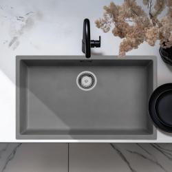Ausmann Fibre betão cinza grande pia de 70x40cm para instalação inferior, superior e embutida com plugue automático de aço inoxidável 1208971920