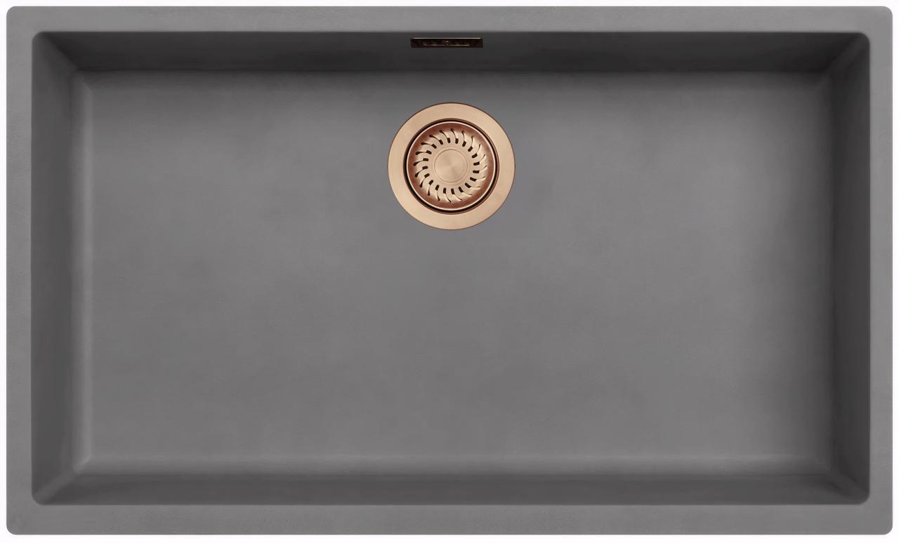 Ausmann Fibre betão cinza grande pia de 70x40cm para embutir, montar e instalar na superfície com plugue de cobre automático 1208971922
