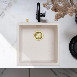 Ausmann Fibre pia de areia branca 40x40cm para embutir, sobrepor e instalar ao nível da bancada com plugue dourado automático 1208971928