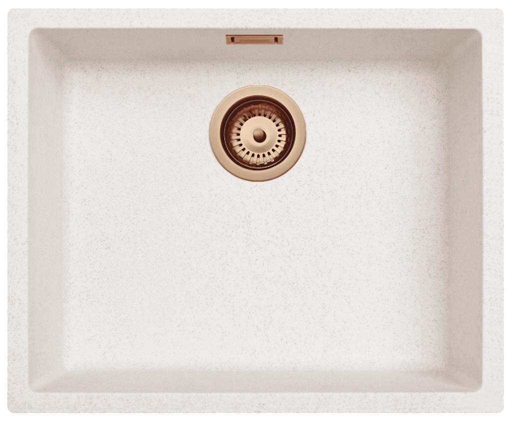Ausmann Fibra areia pia branca 50x40cm de embutir, sobrepor e nivelar com plugue de cobre automático 1208971932