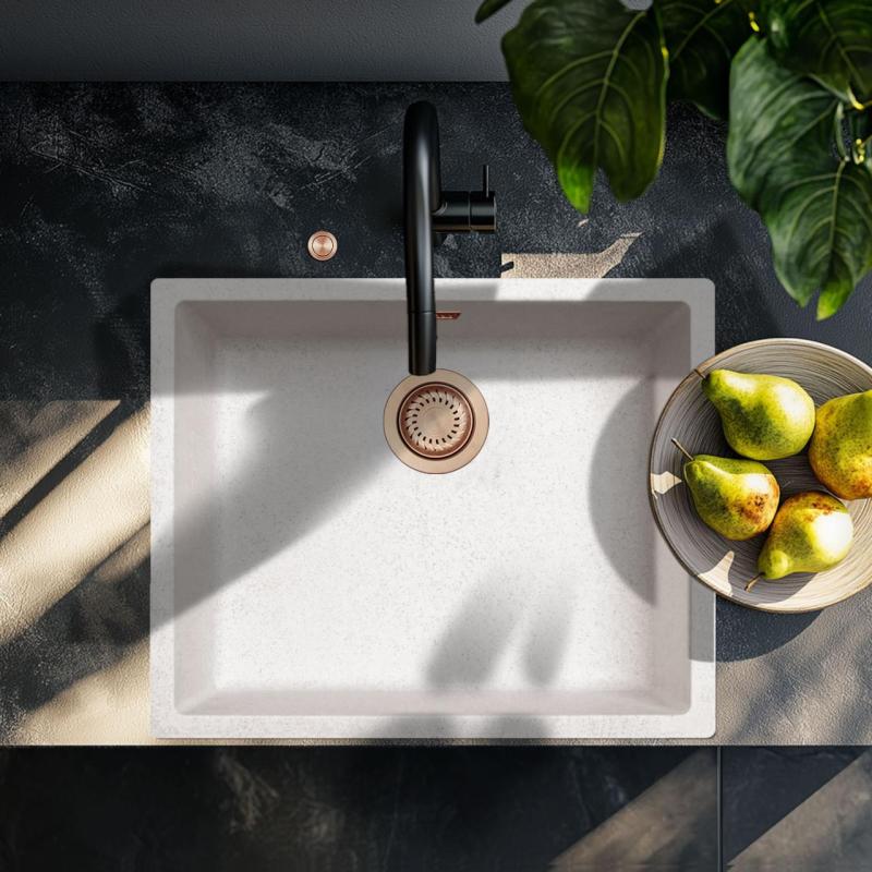 Ausmann Fibre sand white sink 50x40cm undermount, topmount and flushmount with automatic copper plug 1208971932