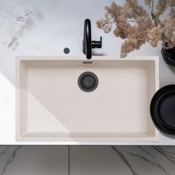 Ausmann Fibre areia branca grande pia de 70x40cm para instalação inferior, superior e embutida com plugue automático preto 1208971936