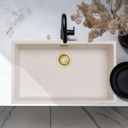 Ausmann Fibre areia branca grande pia de 70x40cm para embutir, sobrepor e instalar ao nível com plugue automático dourado 1208971938