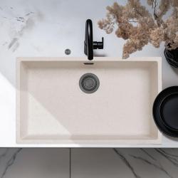 Ausmann Fibre areia branca grande pia de 70x40cm embutida, de montagem e de superfície com plugue de metal automático gun metal 1208971939