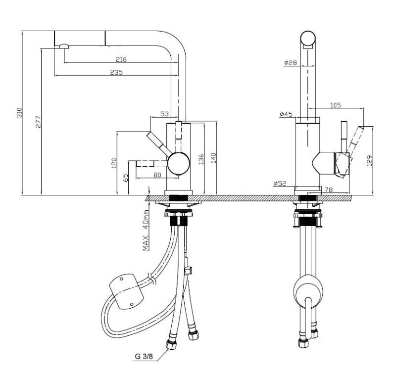 Pure.Sink Elite Steel Spark-S torneira de cozinha PVD cobre com bico extensível PS8041-62