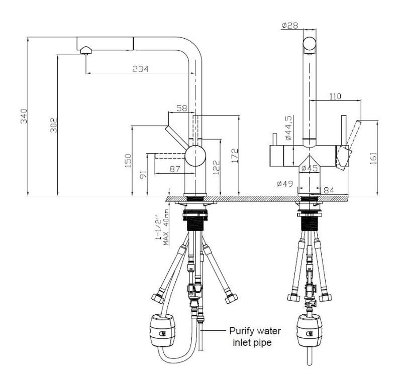 Pure.Sink Elite Aço Clear-S Mat preto Torneira de cozinha de 3 vias com Bico Retrátil e Água Filtrada PS8120-10