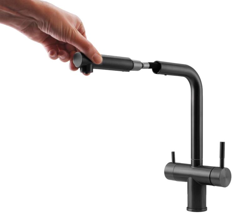 Pure.Sink Elite Aço Clear-S PVD metal de arma de 3 vias Torneira de cozinha com Bico Retrátil e Água Filtrada PS8120-61