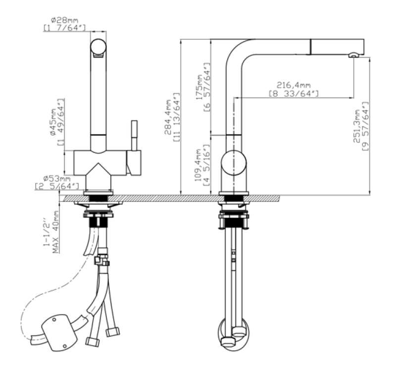 Pure.Sink Elite Steel Pulse-S torneira de cozinha PVD gun metal com bico retrátil e modo de pulverização PS8500-61