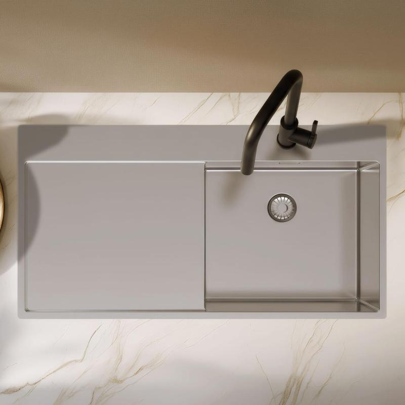 Pure.Sink Exclusivo Pia em aço inoxidável com escorredor 100x52 cm Torneira à direita PEX47100RT-02