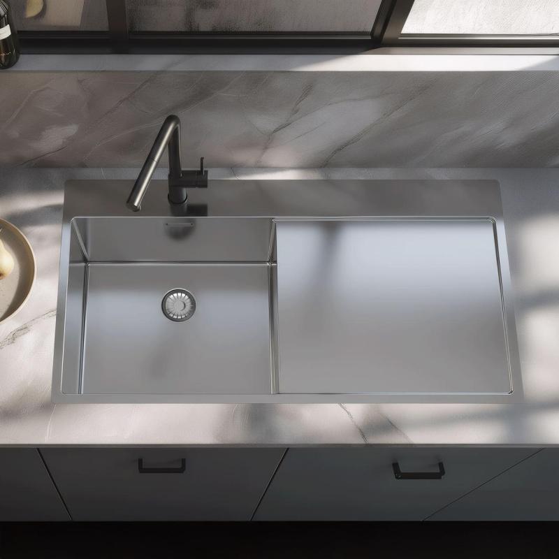 Pure.Sink Exclusivo Pia em aço inoxidável com escorredor 100x52 cm Torneira à esquerda PEX47100LT-02