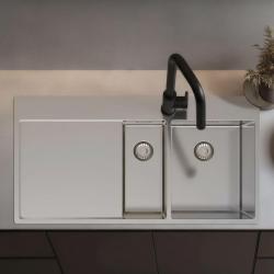 Pure.Sink Exclusivo Pia em aço inoxidável 1,5 com escorredor 100x52 cm Torneira à direita PEX3418100RT-02