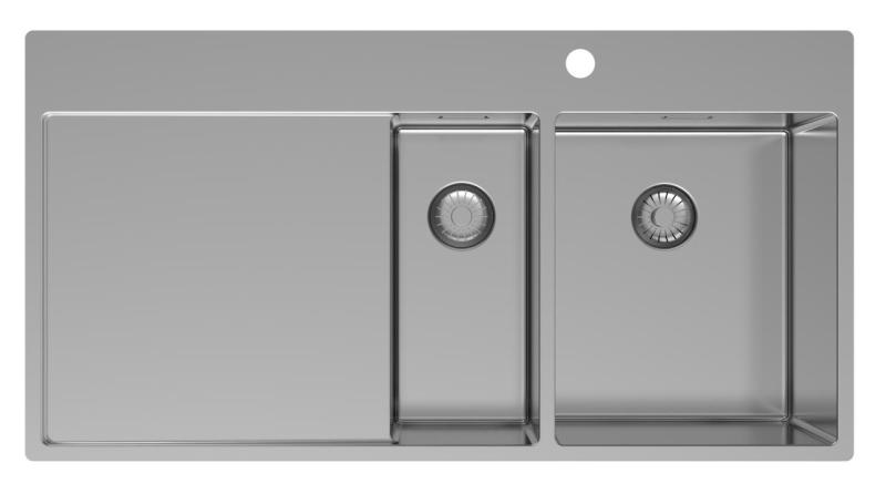 Pure.Sink Exclusivo Pia em aço inoxidável 1,5 com escorredor 100x52 cm Torneira à direita PEX3418100RT-02