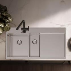 Pure.Sink Exclusivo Pia em aço inoxidável 1,5 com escorredor 100x52 cm Torneira Tapwing esquerda PEX3418100LT-02