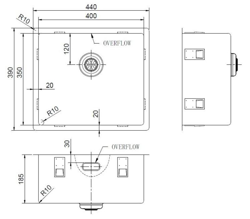 Pure.Sink Exclusivo Pia especial em aço inoxidável com 35 cm de comprimento, 40 x 35 cm e raio de 10 mm PEX4035-02