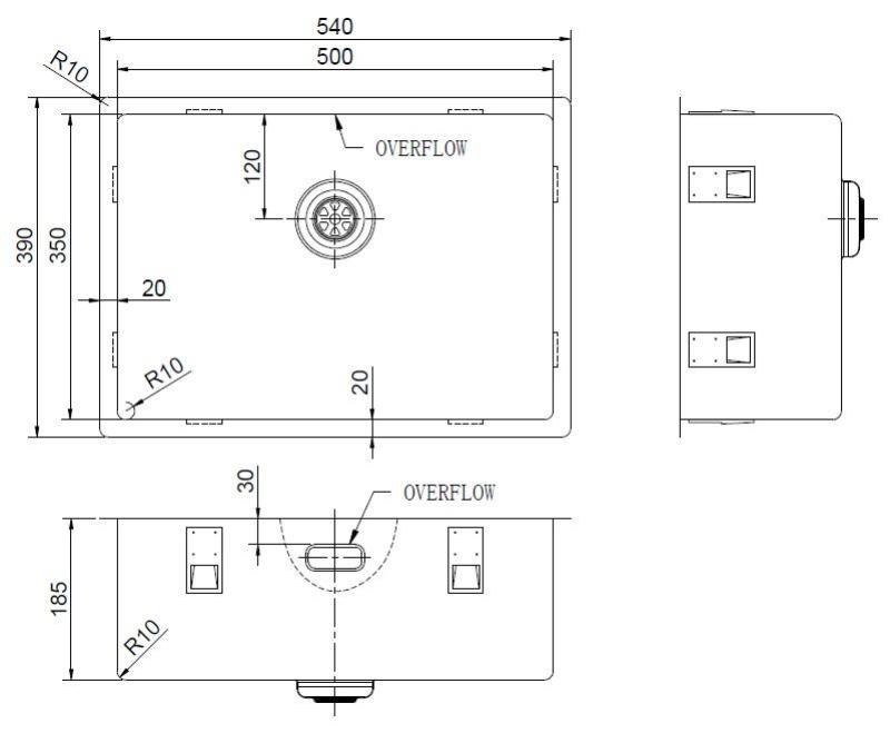 Pure.Sink Exclusivo Pia especial em aço inoxidável com 35 cm de comprimento, 50 x 35 cm e raio de 10 mm PEX5035-02