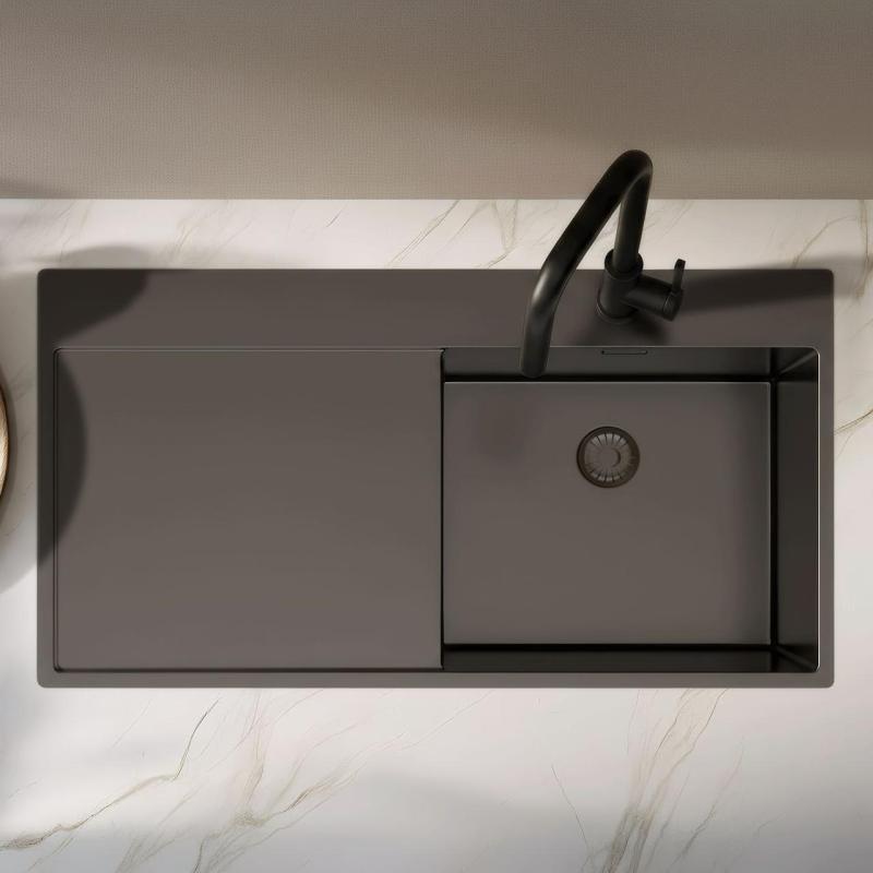 Pure.Sink Exclusivo Pia em metal cinza com escorredor 100x52 cm Torneira Tapwing direita PEX47100RT-61