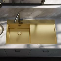 Pure.Sink Exclusivo Pia dourada com escorredor 100x52 cm Torneira à esquerda PEX47100LT-60