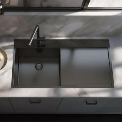 Pure.Sink Exclusivo Pia em metal cinza com escorredor 100x52 cm Torneira Tapwing esquerda PEX47100LT-61