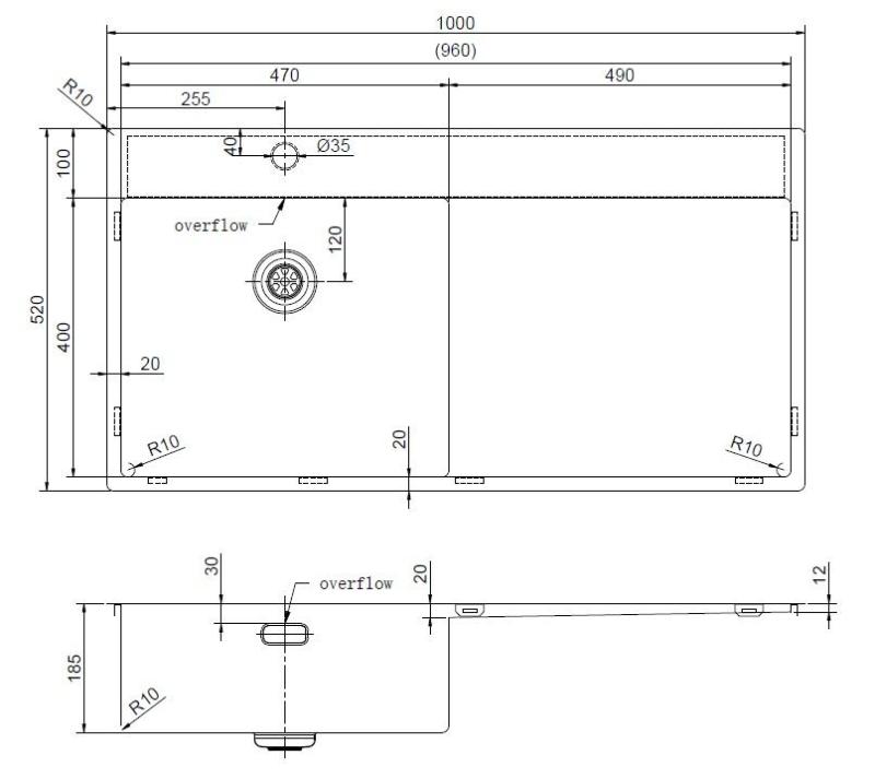 Pure.Sink Exclusivo Pia em metal cinza com escorredor 100x52 cm Torneira Tapwing esquerda PEX47100LT-61