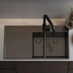 Pure.Sink Exclusivo Pia Gun Metal 1,5 com escorredor 100x52 cm Torneira Tapwing direita PEX3418100RT-61