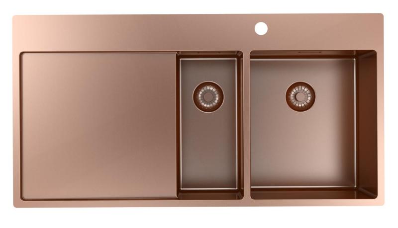 Pure.Sink Exclusivo Pia de cobre 1,5  com escorredor 100x52 cm Torneira à direita PEX3418100RT-62