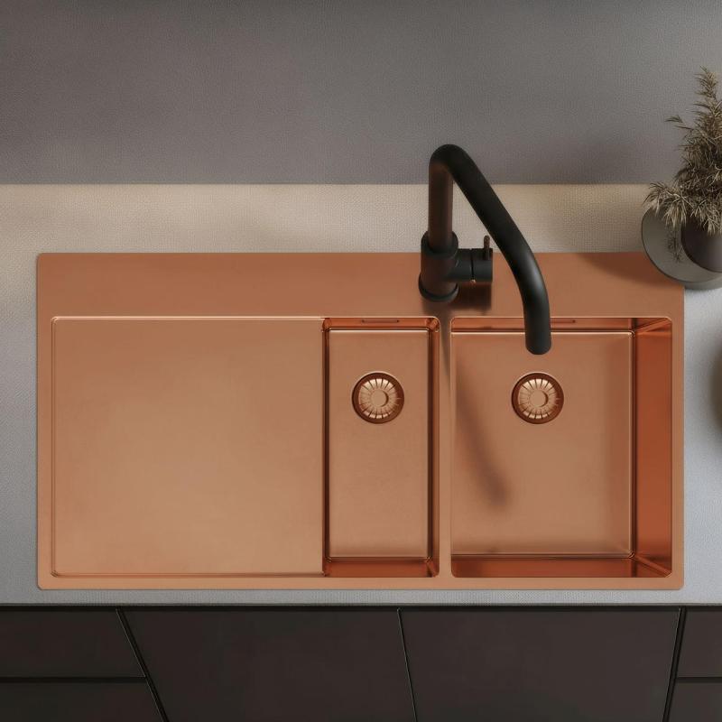 Pure.Sink Exclusivo Pia de cobre 1,5  com escorredor 100x52 cm Torneira à direita PEX3418100RT-62