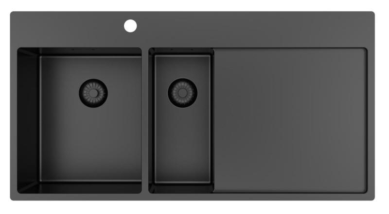 Pure.Sink Exclusivo Pia Gun Metal 1,5 com escorredor 100x52 cm Torneira Tapwing esquerda PEX3418100LT-61