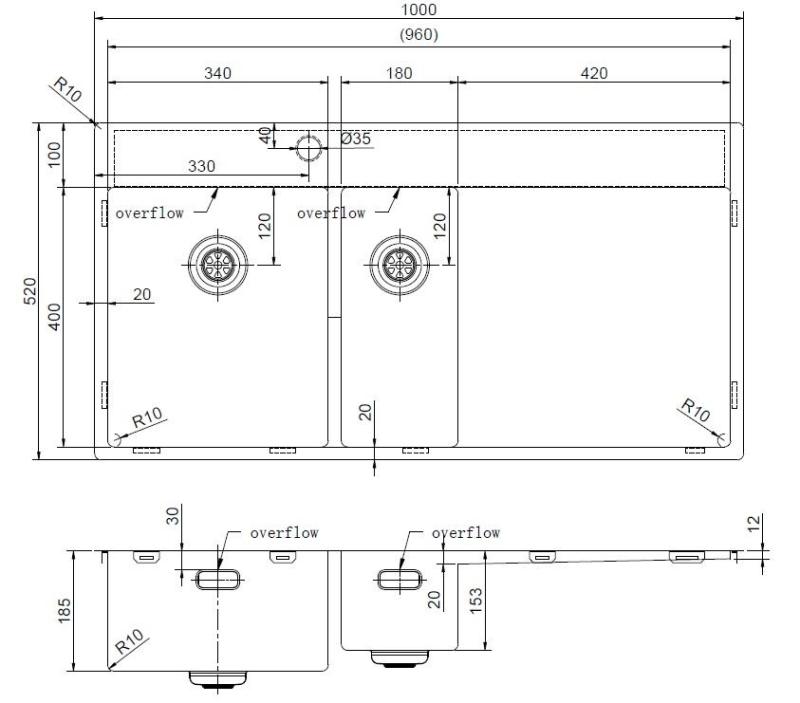 Pure.Sink Exclusivo Pia Gun Metal 1,5 com escorredor 100x52 cm Torneira Tapwing esquerda PEX3418100LT-61