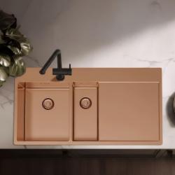 Pure.Sink Exclusivo Pia de cobre 1,5  com escorredor 100x52 cm Torneira à esquerda PEX3418100LT-62