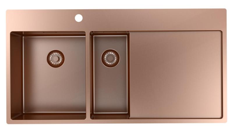 Pure.Sink Exclusivo Pia de cobre 1,5  com escorredor 100x52 cm Torneira à esquerda PEX3418100LT-62