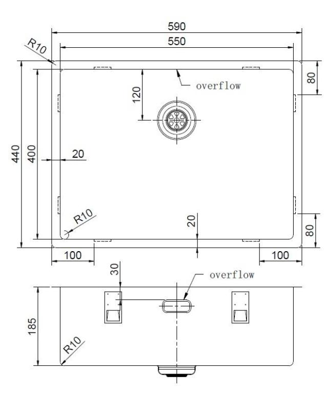 Pure.Sink Exclusivo Pia em metal escuro 55x40 cm, raio de 10 mm, para encastrar, montagem plana e montagem à vista PEX5540-61