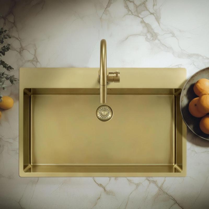 Pure.Sink Exclusivo Lavatório grande dourado 75 x 40 cm com torneira e orifício para torneira BB7540T-60