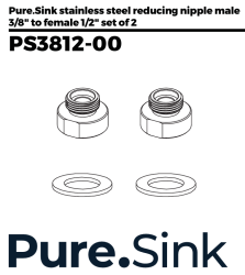 Pure.Sink Niple adaptador em aço inoxidável de 3/8 exterior (macho) para 1/2 interior (fêmea) Conjunto de 2 peças PS3812-00