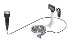 Pure.Sink Universal Conjunto de drenagem em aço inoxidável, incluindo botão de pressão com tampão, além de transbordamento retangular e redondo WSTAUT-02