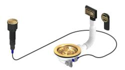 Pure.Sink Universal Conjunto de drenagem dourado incluindo botão de pressão com tampão, além de transbordamento retangular e redondo WSTAUT-60