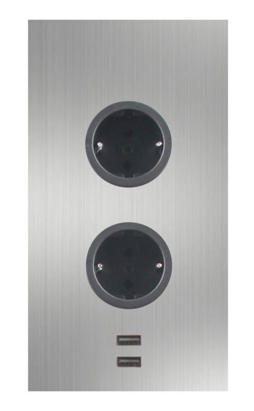 Indux Corner Coluna de energia com 2 tomadas com ligação à terra e 2 carregadores USB em aço inoxidável 1208972296