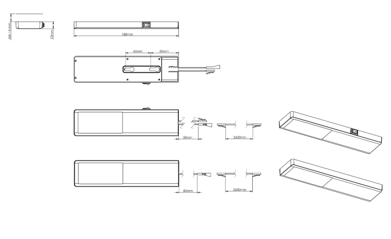 Indux Nivo Cozinha LED Spot 3 W com interruptor central Alu-look 1208972333