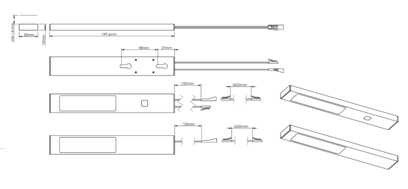 Indux Nex Conjunto LED para cozinha 3x3 W com interruptor Touch-Dim integrado Alumínio 1208972335
