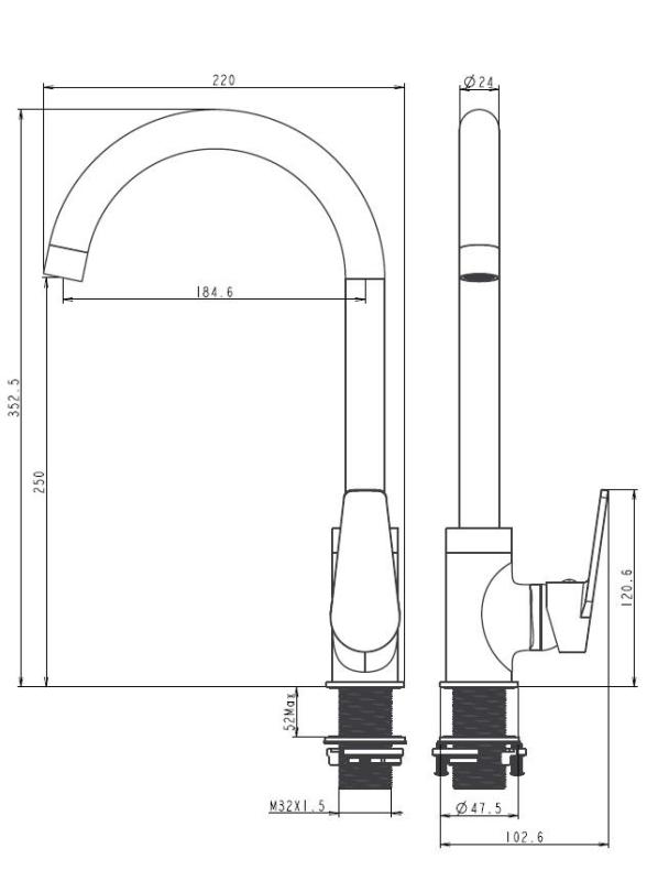 Aquanello Casa Torneira monocomando cromada para cozinha CR-1201-CS