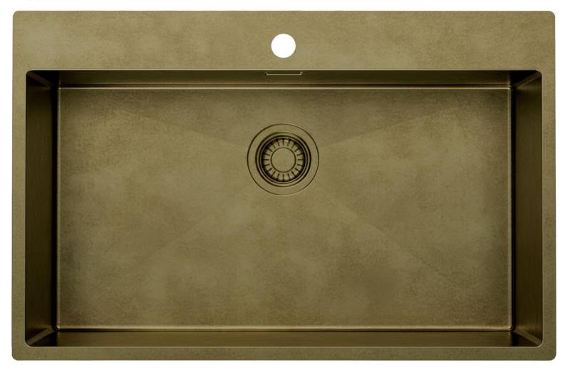Pure.Sink Luxion Grande pia de bronze antigo PVD 78x50 cm Torneira com encaixe para torneira e prateleira inferior PLX7850T-64