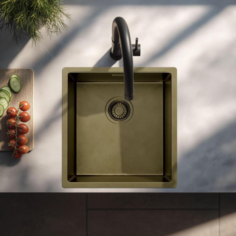 Pure.Sink Luxion PVD Antique Bronze pia 36x40 cm para encastrar, embutir e sobrepor  com prateleira inferior PLX3640-64
