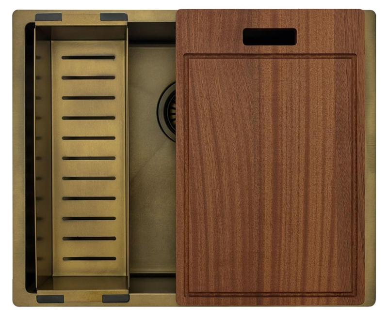 Pure.Sink Luxion PVD Antique Bronze pia 50x40 cm para instalação embutida, encastrada e sobreposta com prateleira inferior PLX5040-64